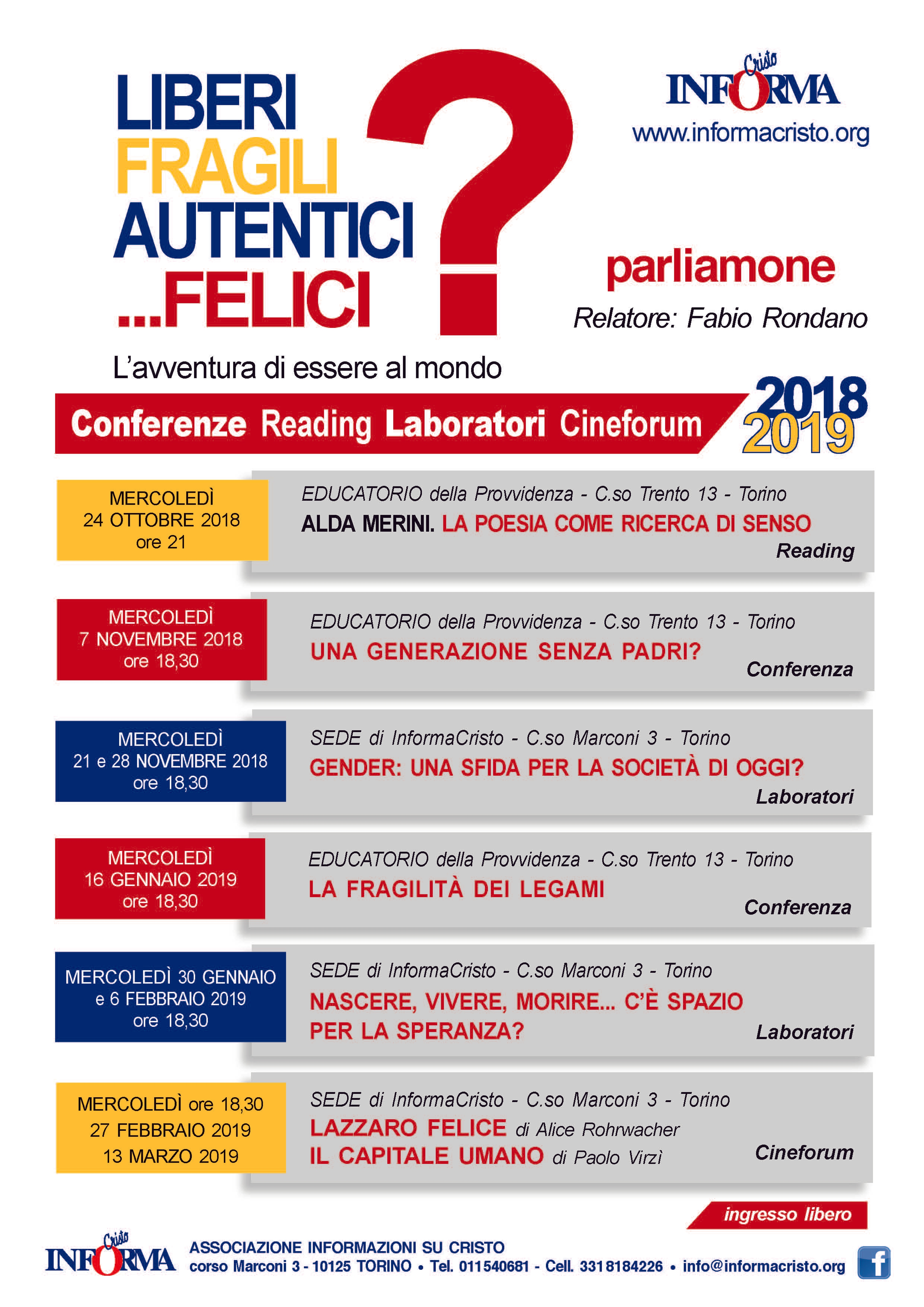 Informacristo a Torino: Conferenze – Reading – Laboratori – Cineforum